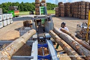 Buchen-Rundholz vor der Verarbeitung zu Kaminholz